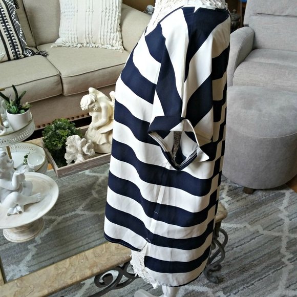 CUFF SLEEVES Silky Striped BLOUSE SZ XL - Picture 2 of 4